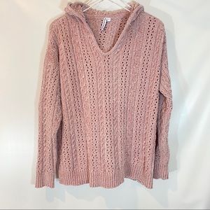 RUE & WILLOW Chenille Sweater Blush Pink Hooded Cable Knit Women’s Size Large
